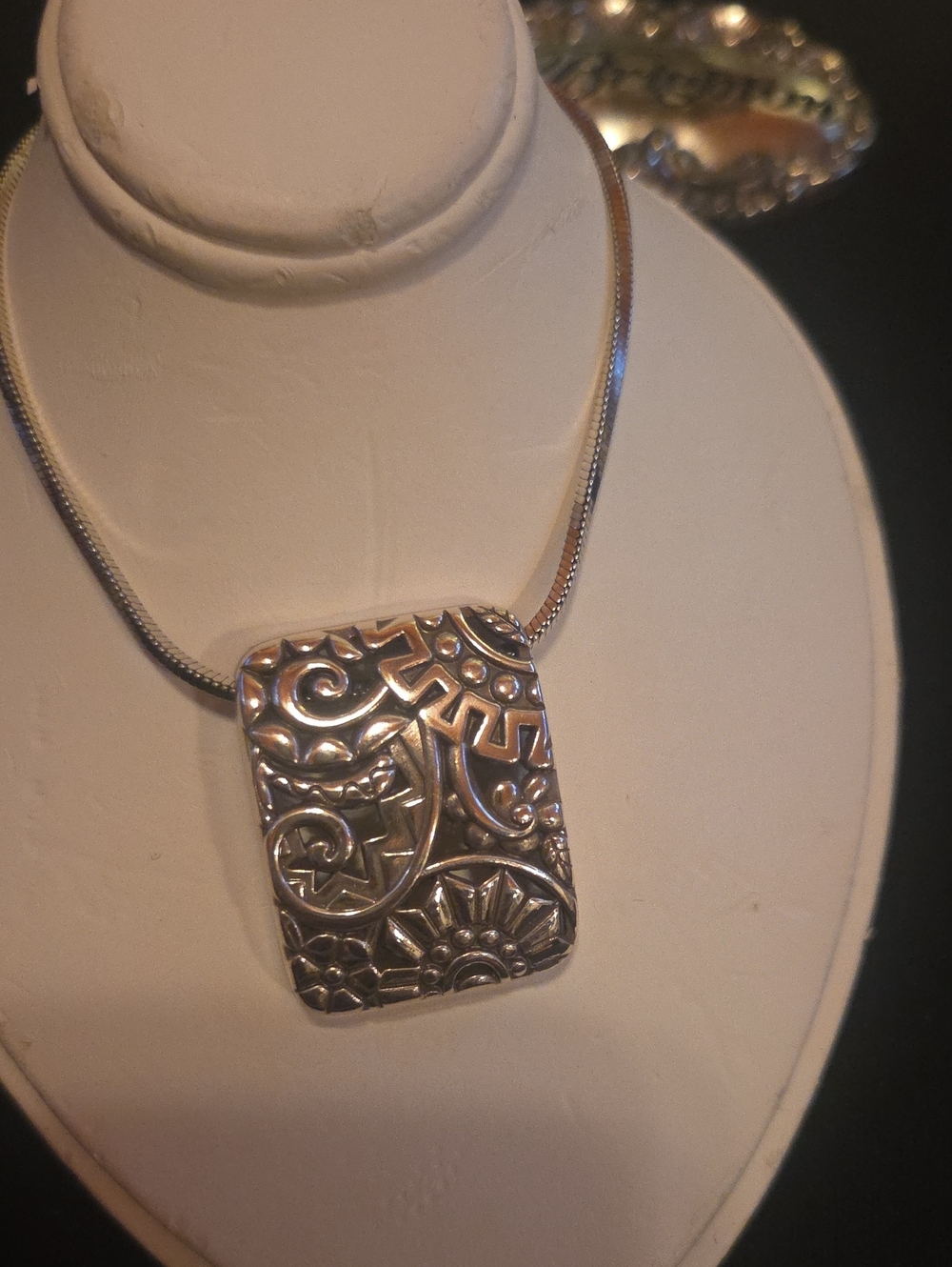 Brighton Silver Ornate Rectangle Pendant Necklace